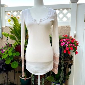 Free People Cream Thermal with Macrame Sleeves Size M